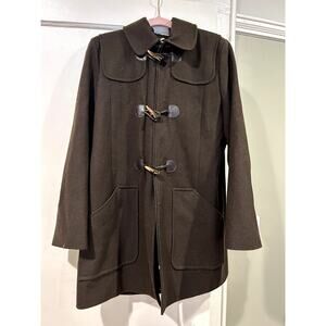 Larry Levine Dark Brown Size 12 Wool Blend Peacoat Toggle Closure Beautiful
